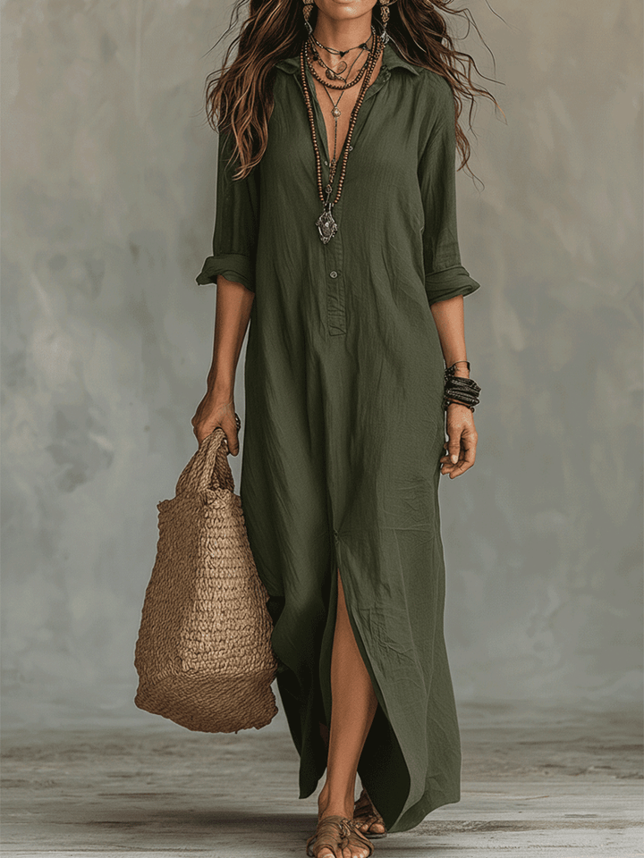 Bohemian | Abito Maxi Nero con Bottoni sul Davanti