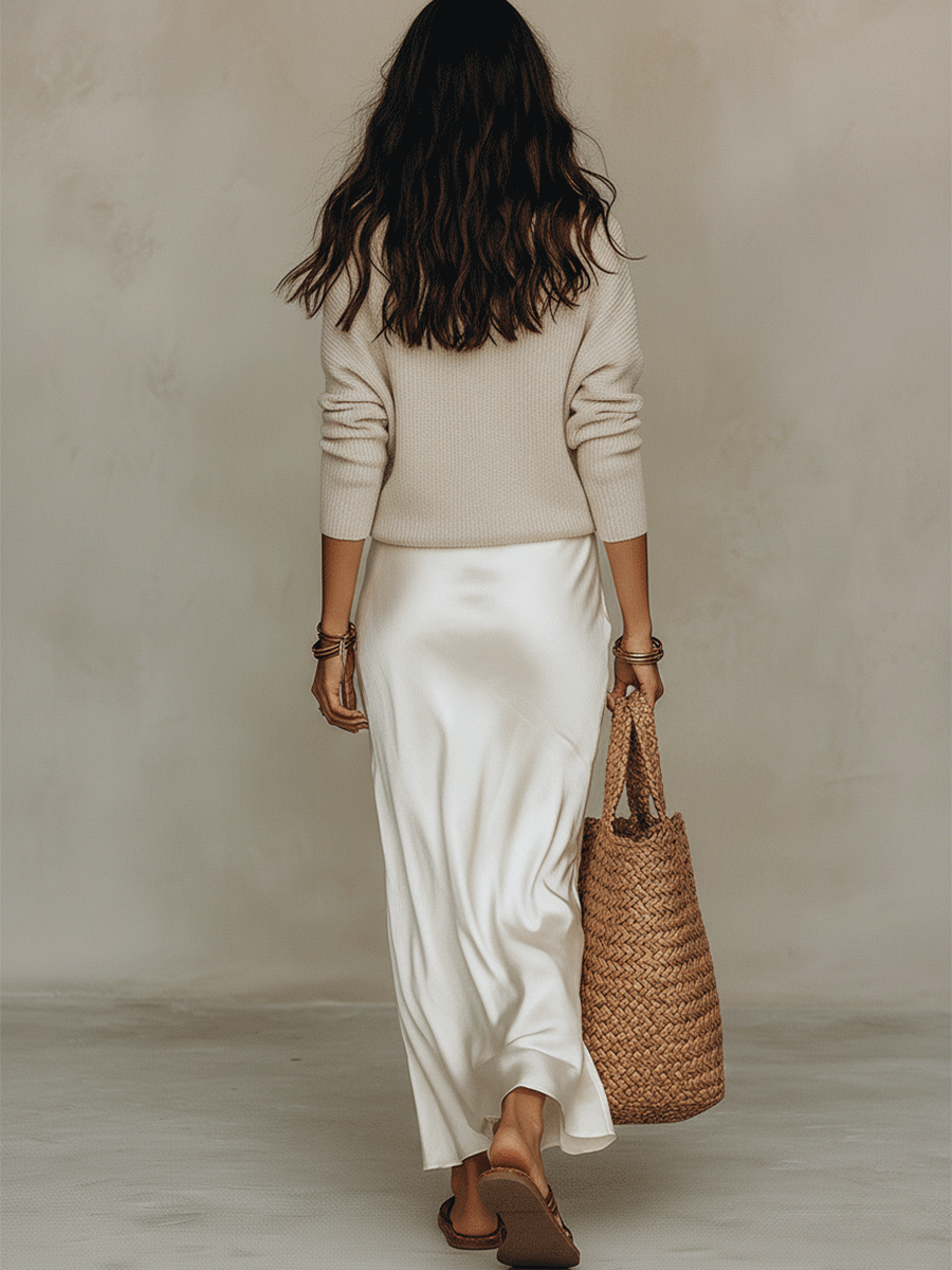 Effortless | Completo Midi in Maglia e Raso Avorio
