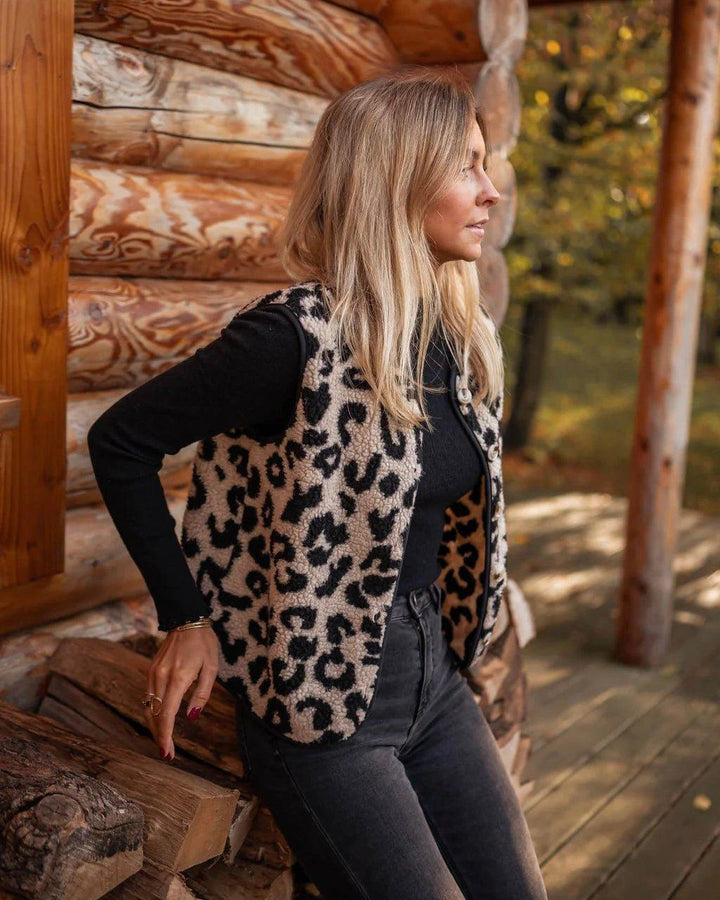 Astrid - Gilet in Maglia con Stampa Leopardo