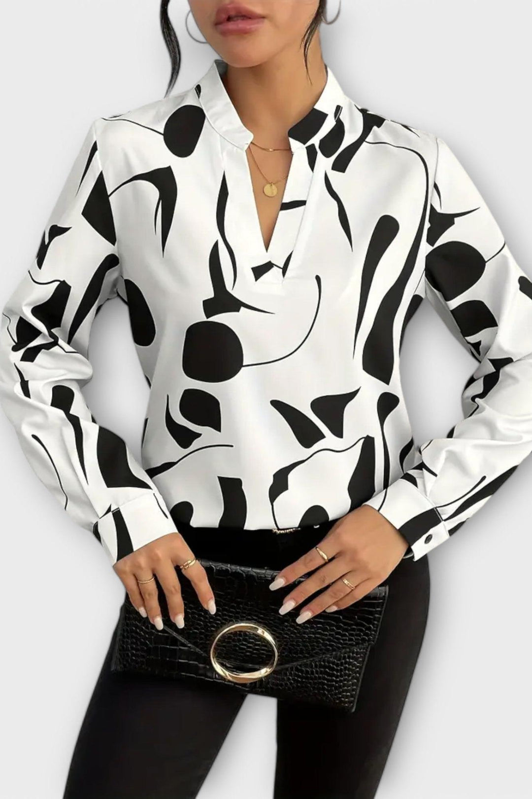 Joana - Blusa elegante a maniche lunghe con scollatura a V