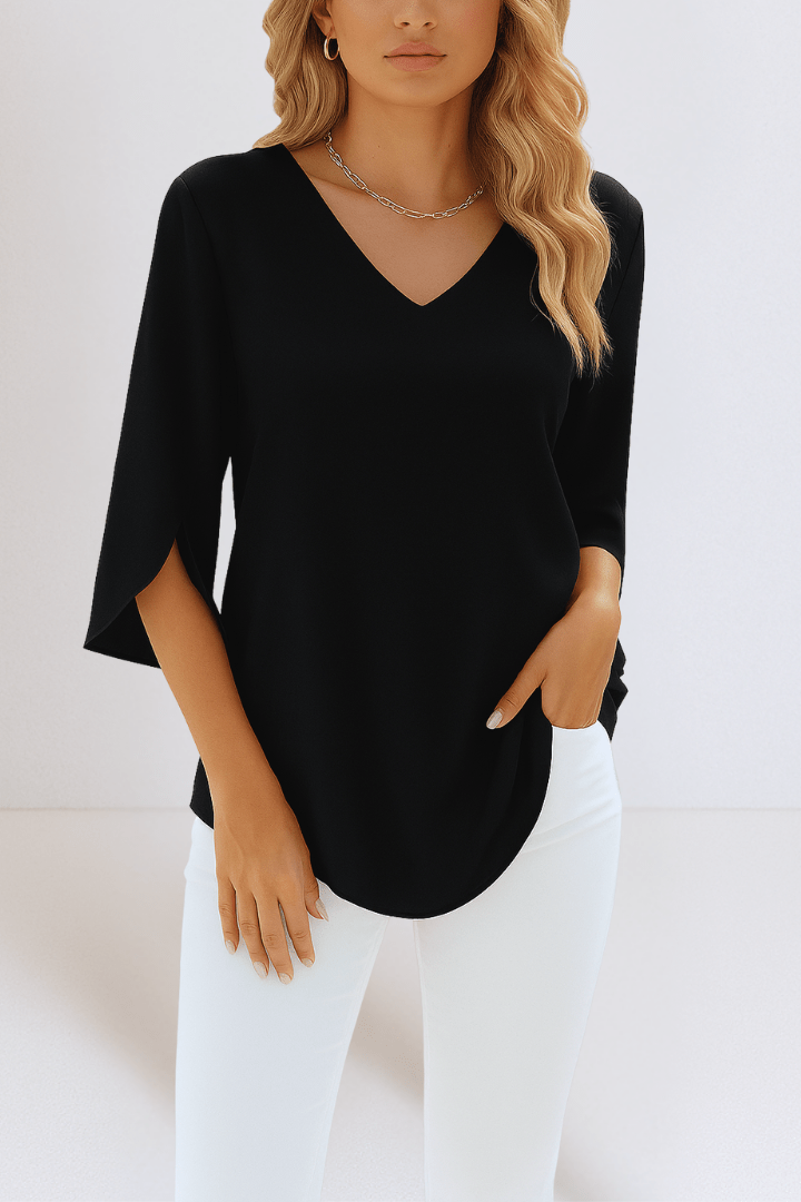 Top elegante con scollo a V e maniche aperte