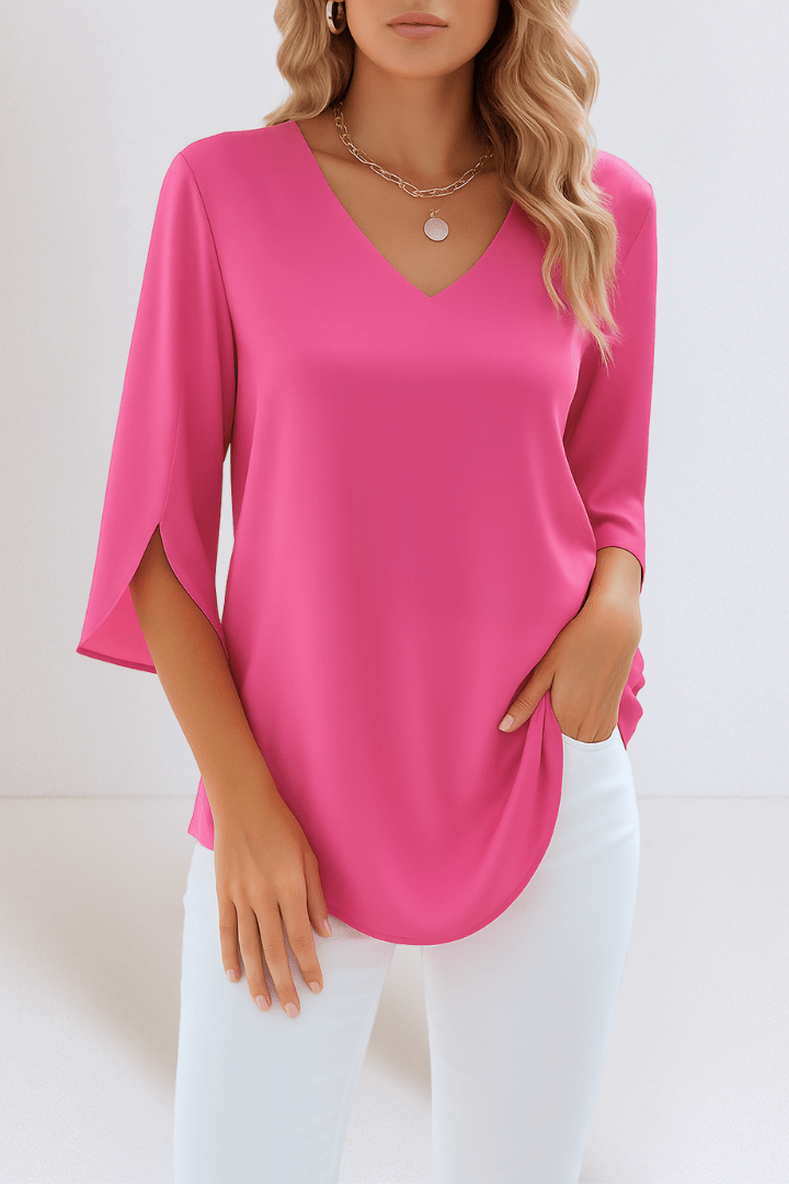 Top elegante con scollo a V e maniche aperte