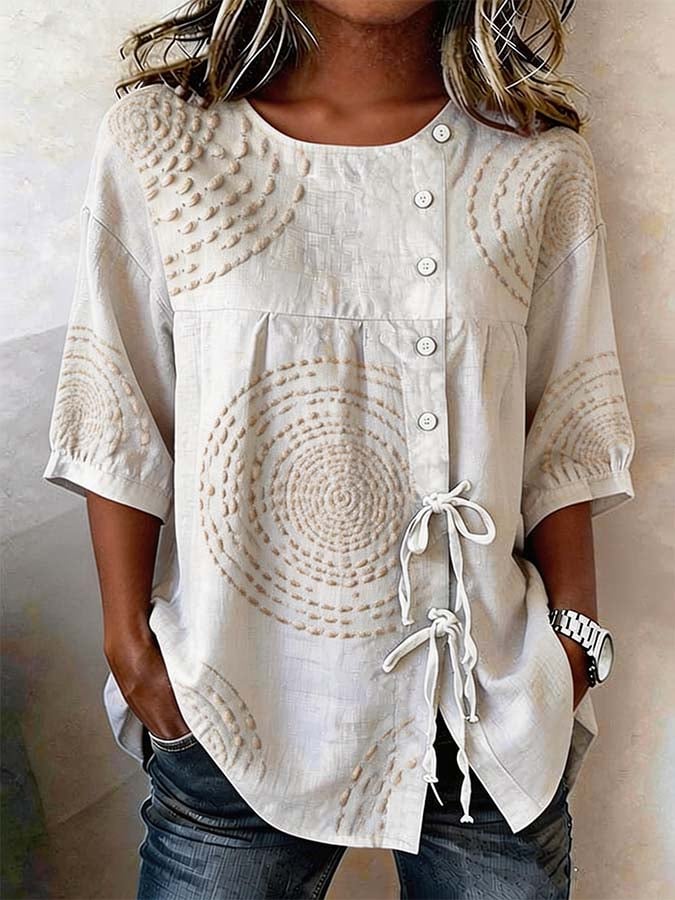 Emeline | Top in Lino Morbido Ricamato