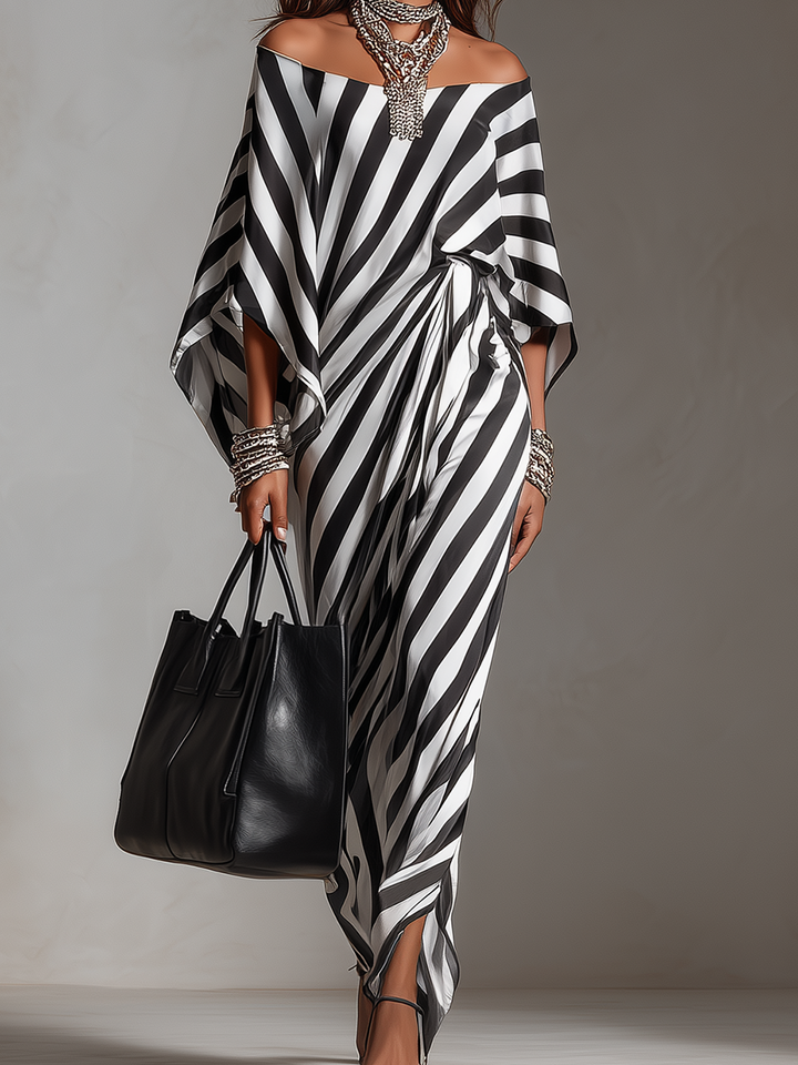 Statement | Abito Maxi Asimmetrico a Righe Monocromatiche