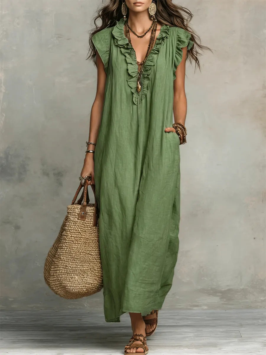 Corin | Abito Maxi Boho in Lino Fluido