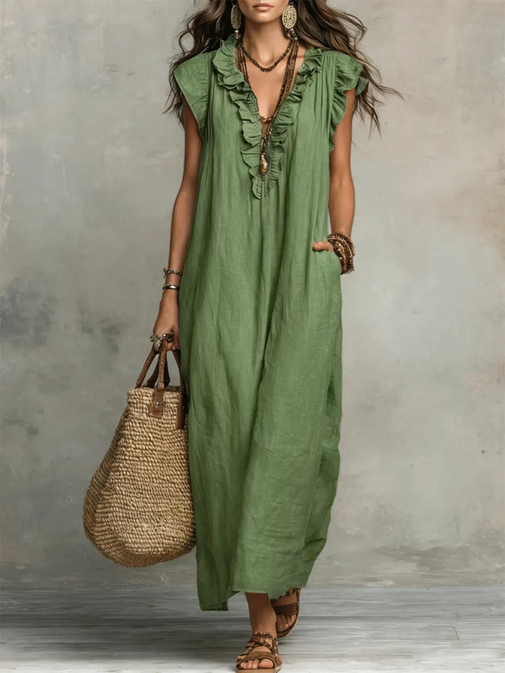 Corin | Abito Maxi Boho in Lino Fluido